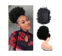 Hair Bun Extensions 1Pcs Afro Puff Drawstring Ponytail Extension for Black Women Clip in Synthetic Curly Bun Hair Pieces Messy Bun Hair Piece(8inch-1B)