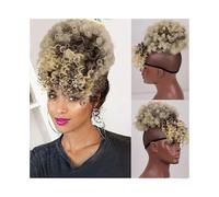 Hair Bun Extensions Afro Curly Hair Chignon With Bangs Synthetic Kinky Drawstring Ponytail Clip In Extension Messy Bun Hair Piece(1BT613)