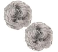 Hair Bun Extensions for Women 2Pcs Messy Bun Hair Piece Natural Wavy Curly Lifelike Pieces for Women Easy to Use Hairpiece for Girls, Silver Gray