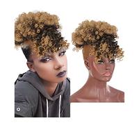Hair bun Kinky Curly Pony Tail Clip in Hair Extensions for Women Afro High Puff Synthetic Hair Bun Ponytail Drawstring with Bangs Fluffy Afro Short Hair Bun Hair Piece for Women(Q35-1BT27)