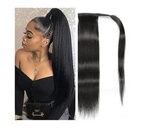 Hair Bun Long Straight Ponytail Real Hair Wrapped Ponytail Hair Extensions Barrettes for Black Women Natural Black 8-24 Inch Hair Bun Piece(24 inch)