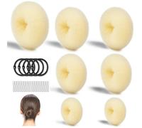 Hair Bun Maker, MORGLES 7pcs/4 Sizes Hair Donuts for Buns for Hair with 5pcs Elastic Bands, 20pcs Bobby Pins for Ballet Dancers Women, Blonde