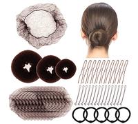 Hair Bun Net, 68PCS Easy Hair Styling Tools- Include Ballet Hair Nets, Hair Doughnut, U Shaped Hair Pins, Bobby Pins and Hair Bands, Hair Bun Maker, Brown Bun Rings for Women Girls Hair Accessories