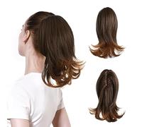 Hair Bun Pieces for Women 12inches Women Medium Long Hair Slightly Warped Ponytail Claw Clip Style Extension Wig Curly Bun