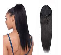 Hair Bun Pieces for Women 8-24 Inches Straight Hair Ponytail Extensions With Drawstring Brazilian Real Slices Bun for Black Women