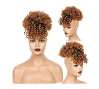 Hair Bun Pieces for Women Afro High Bubble Hair Bun Drawstring Ponytail with Bangs Synthetic Short Curly Extension for Black Women