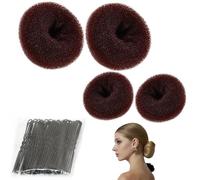 Hair Bun Shaper Set, 2 Size Beige Donut Bun Maker + 30 Bobby Pins, Chignon Bun Maker Hair Ring Style Accessories for Dancer Ballet Girls Extra-large, Large, Medium, Small