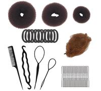 Hair Bun Shaper Set 3 Pcs Donut Hair Bun Maker, 4 Pcs Brown Bun Elastic Edge Mesh, 4 Pcs Ponytail Tool, 10 Pcs Hair Elastic Bands and 20 Pcs Bobby Pins for Women