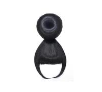 Hair Bun Synthetic Hairpieces Spherical Updos Chignon with Bangs Clip In Hair Bun Pad Donut Rubber Band Black Color Chignon Hairpieces(A-1)