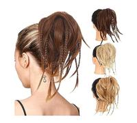 Hair bun Synthetic Messy Hair Bun Tousled Straight Hair Elastic Braided Chignon Hairpiece Rubber Band Scrunchie Ponytail Extensions for Women Hair Bun Hair Piece for Women(SW37-24-27)
