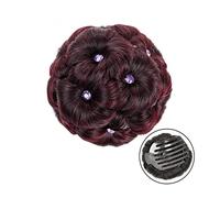 Hair Bun Synthetic Ponytail Bun Elegant Braided Bun Claw Clip Bun Hair Accessories with Rhinestone Bun Women Hair Accessories Hair Bun Piece(Wine red,B)