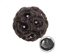 Hair Bun Synthetic Ponytail Bun Elegant Braided Bun Claw Clip Bun Hair Accessories with Rhinestone Bun Women Hair Accessories Hair Bun Piece(Brown black,B)