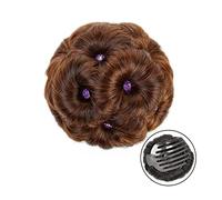 Hair Bun Synthetic Ponytail Bun Elegant Braided Bun Claw Clip Bun Hair Accessories with Rhinestone Bun Women Hair Accessories Hair Bun Piece(Light brown,B)