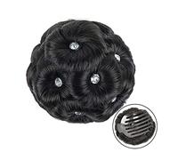 Hair Bun Synthetic Ponytail Bun Elegant Braided Bun Claw Clip Bun Hair Accessories with Rhinestone Bun Women Hair Accessories Hair Bun Piece(Natural black,A)