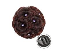 Hair Bun Synthetic Ponytail Bun Elegant Braided Bun Claw Clip Bun Hair Accessories with Rhinestone Bun Women Hair Accessories Hair Bun Piece(Dark brown,B)