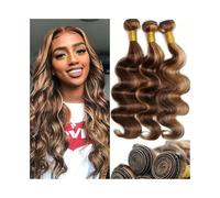 Hair Bundles 16-30 Inch Body Wave Bundles P4/27 Highlight Human Hair Bundles Double Weft Brazilian Remy Hair Weave 1 3 Bundles Human Hair Bundles(24inches 1 Bundle)
