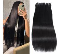 Hair Bundles, Brazilian Straight Hair Bundles 100% Unprocessed Human Hair Straight Hair Extension Bundles Natural Color Human Hair Straight for Black Women,Easy to Wear and Style(12 12 12 12)