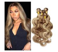 Hair Bundles Highlight Human Hair Bundles P4/613 Highlight Bundles For Black Women Remy Body Wave Ash Blonde Colored Human Hair Weave 1/3 Bundles Human Hair Bundles(12inches)