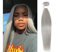 Hair Bundles Silver Grey Color Brazilian Hair Weave Bundles Straight 100% Human Extension Pre-Colored Remy(26inches 1bundle)