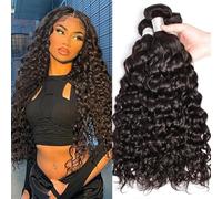 Hair Bundles Wave Bundles Human Hair Water 100% Unprocessed Virgin Wet and Wavy Double Weft Deep Curly Weave Natural Black(12A,REMY HAIR_26 26 26 26)