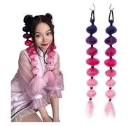 Hair Buns Hair Piece Long Rainbow Color Bubble Ponytail Extension Puff Wrap Synthetic Braid Rubber Fake Hair For Women Sweet Girls(019 B107)