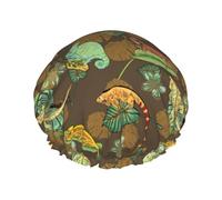 Hair Cap for Shower - Artistic Cute Lizard Chameleon Green Large Shower Cap Reusable Waterproof, Double Layer Shower Cap for Women, Hair Cap for Shower with Peva Lining and Elastic Rope