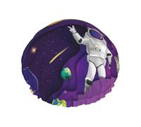 Hair Cap for Shower - Astronaut on Mission in Outer Space Double Layer Shower Cap Reusable, Large Shower Cap for Women, Hair Cap for Shower with Peva Lining and Elastic Rope