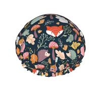 Hair Cap for Shower - Autumn Fox Owl Double Layer Shower Cap Reusable Waterproof, Large Shower Cap for Women, Hair Cap for Shower with Peva Lining and Elastic Rope