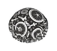 Hair Cap for Shower - Bike Pattern Mechanical Double Layer Shower Cap Reusable, Large Shower Cap for Women, Hair Cap for Shower with Peva Lining and Elastic Rope