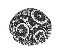 Hair Cap for Shower - Bike Pattern Mechanical Double Layer Shower Cap Reusable Waterproof, Large Shower Cap for Women, Hair Cap for Shower with Peva Lining and Elastic Rope