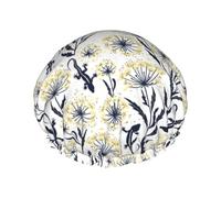 Hair Cap for Shower - Black White Gecko Lizard Flower Double Layer Shower Cap Reusable Waterproof, Large Shower Cap for Women, Hair Cap for Shower with Peva Lining and Elastic Rope