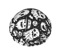 Hair Cap for Shower - Black White Spooky Ghosts Double Layer Shower Cap Reusable, Large Shower Cap for Women, Hair Cap for Shower with Peva Lining and Elastic Rope
