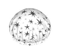 Hair Cap for Shower - black white star Large Shower Cap Reusable Waterproof, Double Layer Shower Cap for Women, Hair Cap for Shower with Peva Lining and Elastic Rope