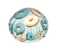 Hair Cap for Shower - Blue White Donut Print Large Shower Cap Reusable Waterproof, Double Layer Shower Cap for Women, Hair Cap for Shower with Peva Lining and Elastic Rope