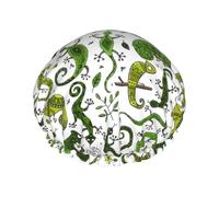 Hair Cap for Shower - Bohemian Gecko Lizard Green Large Shower Cap Reusable Waterproof, Double Layer Shower Cap for Women, Hair Cap for Shower with Peva Lining and Elastic Rope