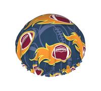 Hair Cap for Shower - Burning Rugby Balls Large Shower Cap Reusable Waterproof, Double Layer Shower Cap for Women, Hair Cap for Shower with Peva Lining and Elastic Rope