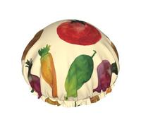 Hair Cap for Shower - Carrot onion potato Double Layer Shower Cap Reusable Waterproof, Large Shower Cap for Women, Hair Cap for Shower with Peva Lining and Elastic Rope