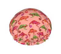 Hair Cap for Shower - Cartoon Color Cute Lizard Green Large Shower Cap Reusable Waterproof, Double Layer Shower Cap for Women, Hair Cap for Shower with Peva Lining and Elastic Rope