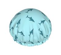 Hair Cap for Shower - Cartoon Cool Shark Blue_F Large Shower Cap Reusable Waterproof, Double Layer Shower Cap for Women, Hair Cap for Shower with Peva Lining and Elastic Rope