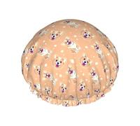 Hair Cap for Shower - Cartoon Cute Corgi Dog Yellow Large Shower Cap Reusable Waterproof, Double Layer Shower Cap for Women, Hair Cap for Shower with Peva Lining and Elastic Rope