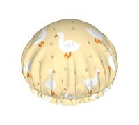 Hair Cap for Shower - Cartoon Cute Duck Daisy Double Layer Shower Cap Reusable Waterproof, Large Shower Cap for Women, Hair Cap for Shower with Peva Lining and Elastic Rope