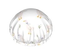 Hair Cap for Shower - Cartoon Cute Funny Duck Tulip Double Layer Shower Cap Reusable Waterproof, Large Shower Cap for Women, Hair Cap for Shower with Peva Lining and Elastic Rope