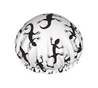 Hair Cap for Shower - Cartoon Cute Gecko Black White Large Shower Cap Reusable Waterproof, Double Layer Shower Cap for Women, Hair Cap for Shower with Peva Lining and Elastic Rope