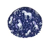 Hair Cap for Shower - Cartoon Cute Horse Tulip Flowers Double Layer Shower Cap Reusable Waterproof, Large Shower Cap for Women, Hair Cap for Shower with Peva Lining and Elastic Rope