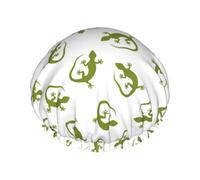 Hair Cap for Shower - Cartoon Cute Lizard Gecko Green_B Large Shower Cap Reusable Waterproof, Double Layer Shower Cap for Women, Hair Cap for Shower with Peva Lining and Elastic Rope
