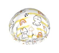 Hair Cap for Shower - Cartoon Cute Rabbit Tiger Large Shower Cap Reusable Waterproof, Double Layer Shower Cap for Women, Hair Cap for Shower with Peva Lining and Elastic Rope