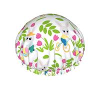 Hair Cap for Shower - Cartoon Cute Rabbit Tulip Double Layer Shower Cap Reusable Waterproof, Large Shower Cap for Women, Hair Cap for Shower with Peva Lining and Elastic Rope