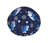 Hair Cap for Shower - Cartoon Cute Shark_A Large Shower Cap Reusable Waterproof, Double Layer Shower Cap for Women, Hair Cap for Shower with Peva Lining and Elastic Rope