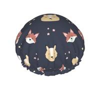 Hair Cap for Shower - Cartoon Fox Star Large Shower Cap Reusable Waterproof, Double Layer Shower Cap for Women, Hair Cap for Shower with Peva Lining and Elastic Rope