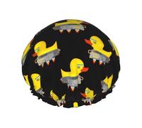 Hair Cap for Shower - Cartoon Mechanical Cool Duck Double Layer Shower Cap Reusable, Large Shower Cap for Women, Hair Cap for Shower with Peva Lining and Elastic Rope